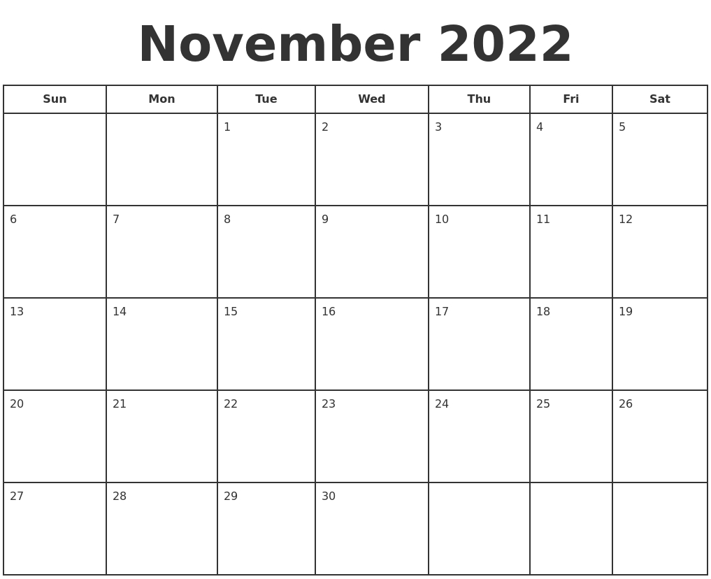 November 2022 Print A Calendar