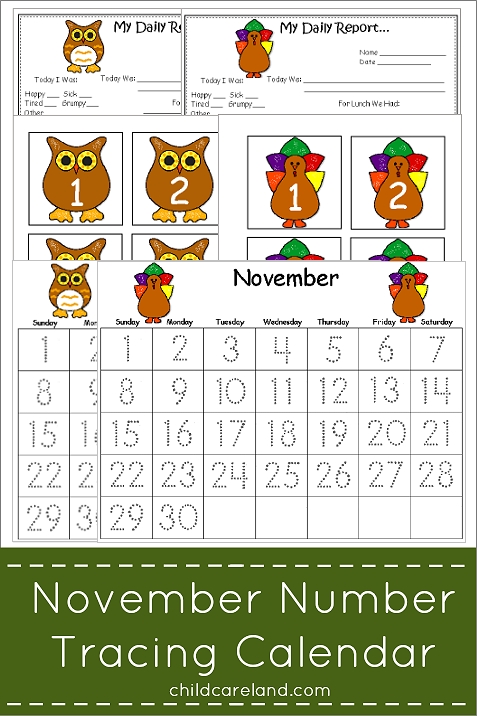 November Number Tracing Calendar