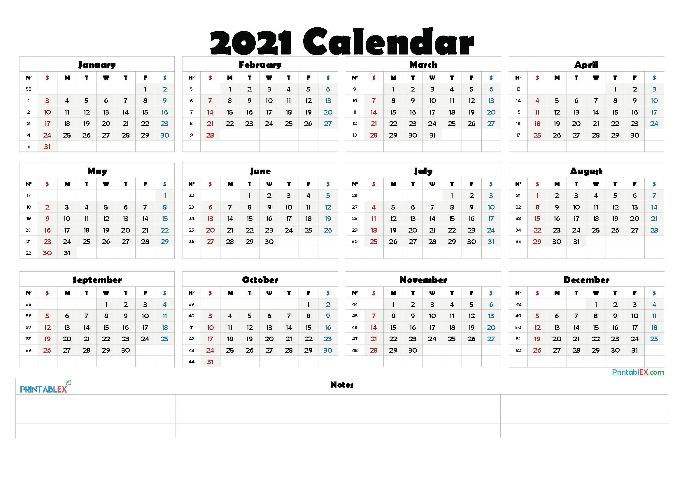 Numbered Week Calendar 2021 | Calendar 2021