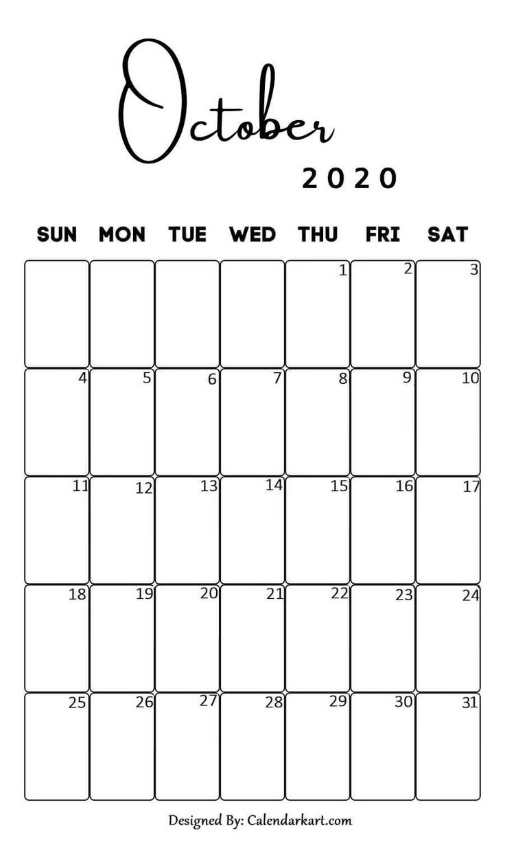 October 2020 Portrait Calendar | Printable Calendar