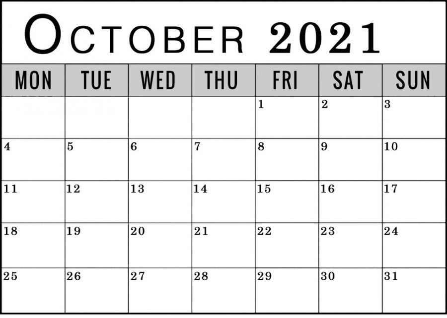 October 2021 Calendar Monday Start To Sunday Blank Free