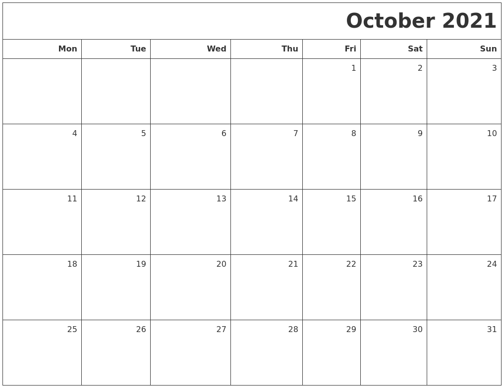 October 2021 Printable Blank Calendar