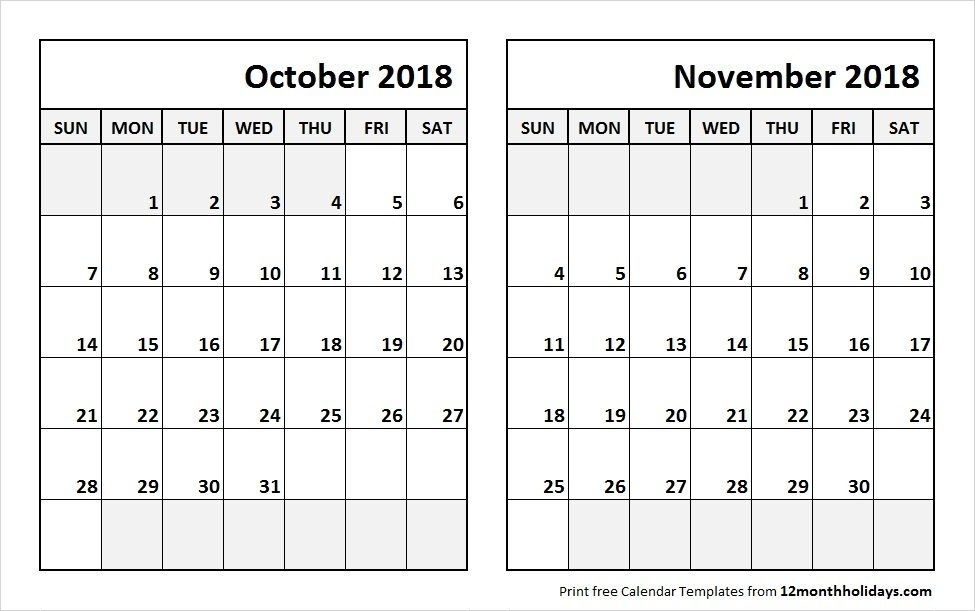 October And November 2018 Calendar Pages | Calendar