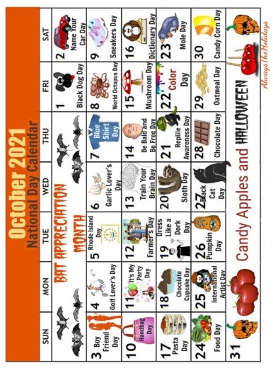 October National Day Calendar 2021- Free Printable Calendars