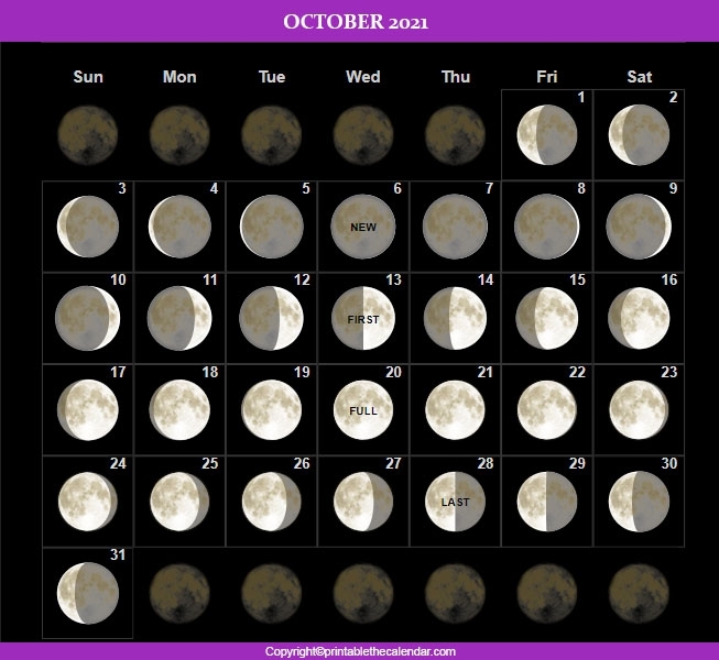 October New Moon Calendar | Printable The Calendar