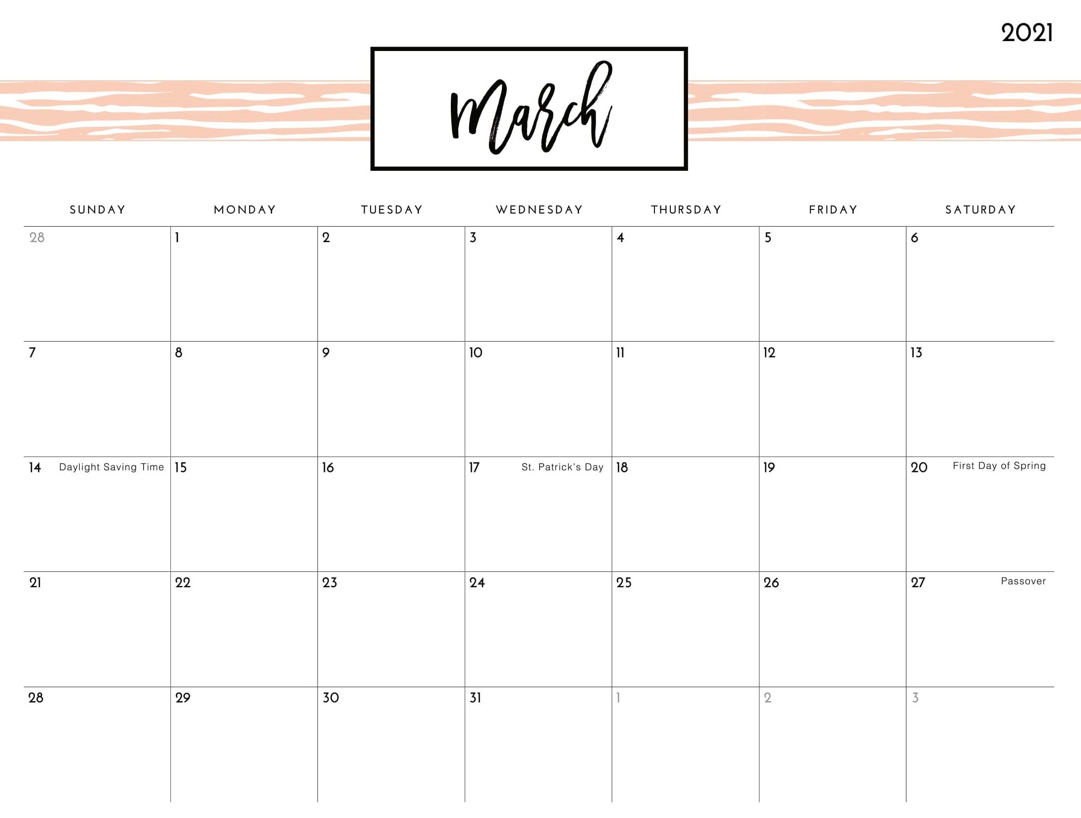 Online Blank March 2021 Calendar For Office - Printable