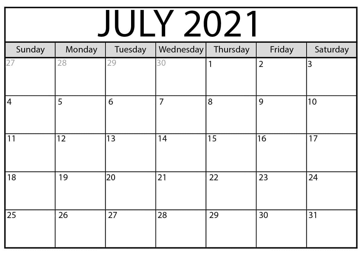 Online Printable July 2021 Calendar | Zudocalendrio
