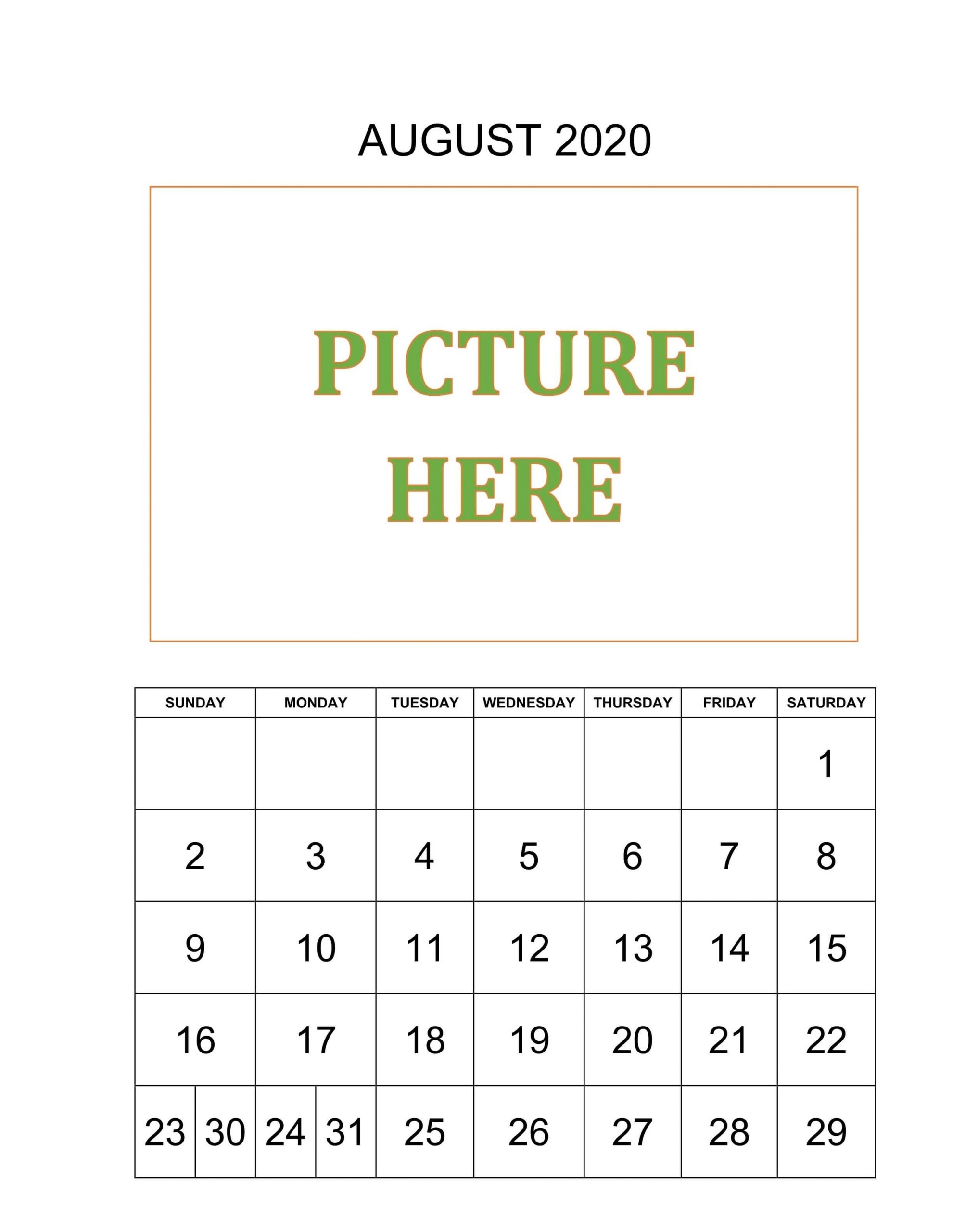 Personalized August 2020 Calendar Template | Calendar