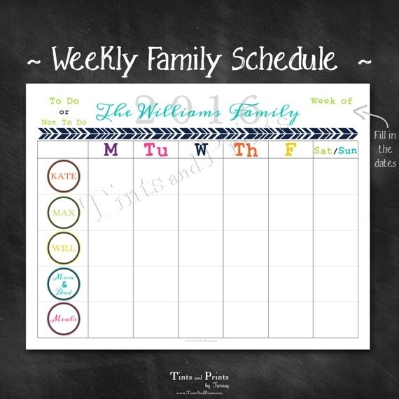 Personalized Weekly Family Schedule 2016Tintsandprints