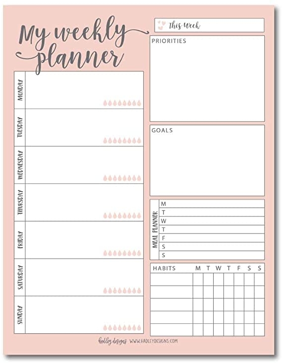 Pink Undated Weekly Family Calendar Planner Pad, Mom