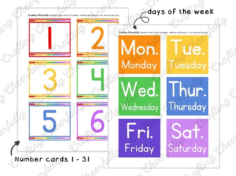 Pocket Chart Children&#039;S Calendar Pocket Chart Cards | Etsy