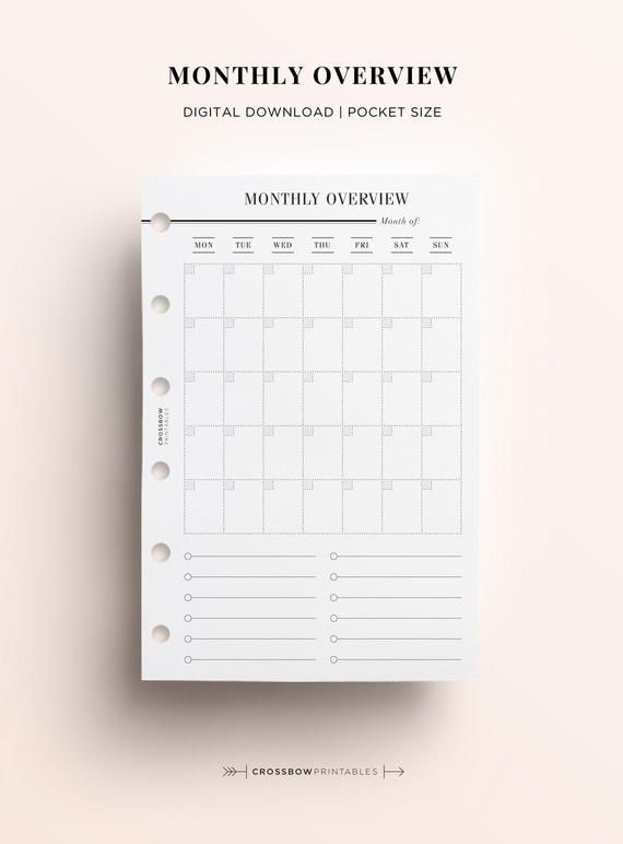 Pocket Printable Monthly Calendar Pocket Monthly On 1 Page