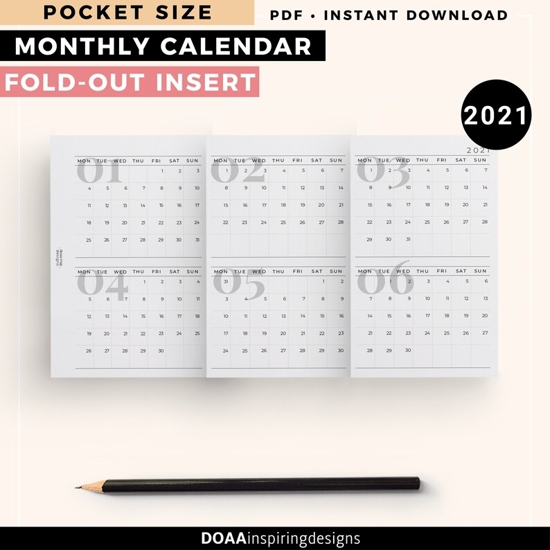 Pocket Size 2021 Foldout Planner Printable Yearly Calendar