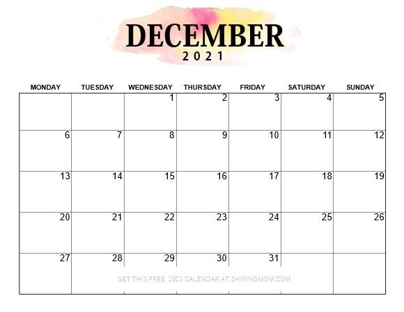 Pretty Printable 2021 Calendar, Monday Start! | 2021