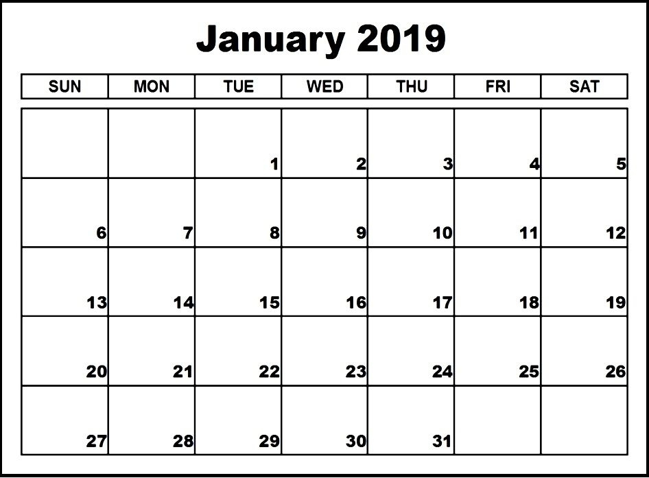 Print January 2019 Calendar Pdf Word Excel Portrait And