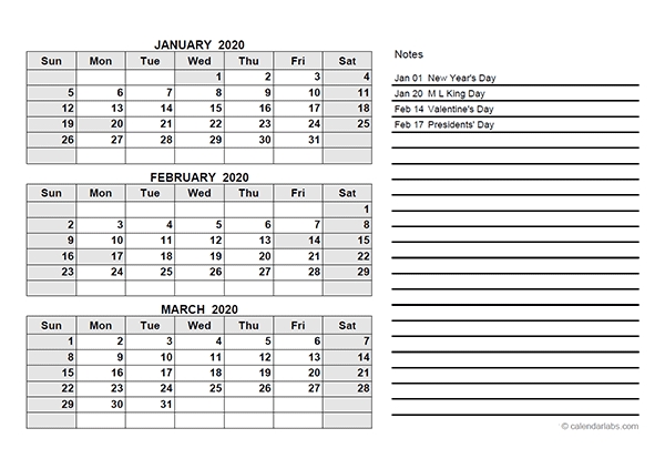 Printable 2020 Quarterly Free Printable Quarterly Calendar