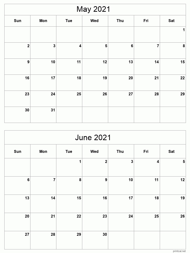 Printable 2021 Calendar - Two Months Per Page | Free