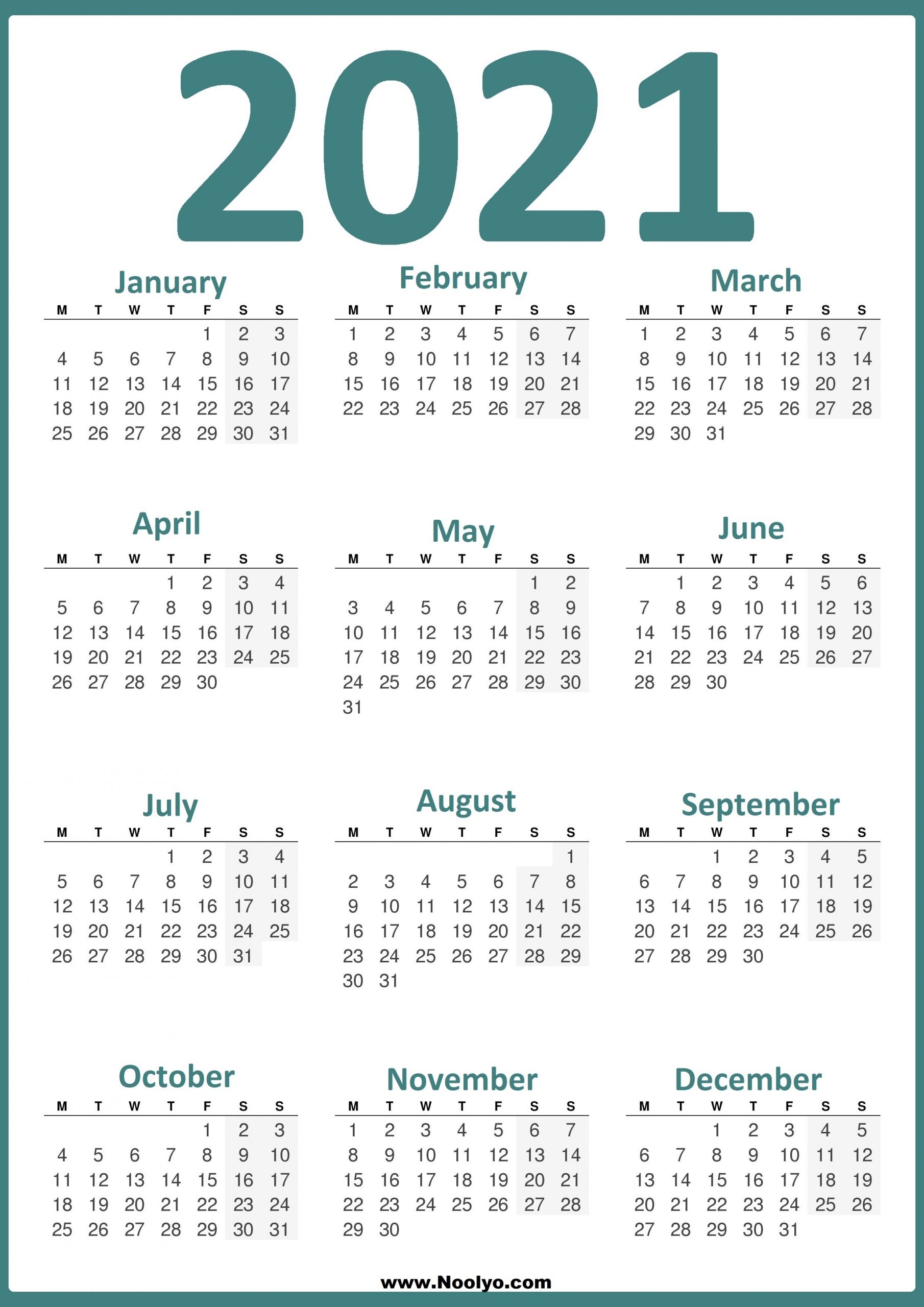 Printable 2021 Calendar Week Starts On Monday | Calendar Page