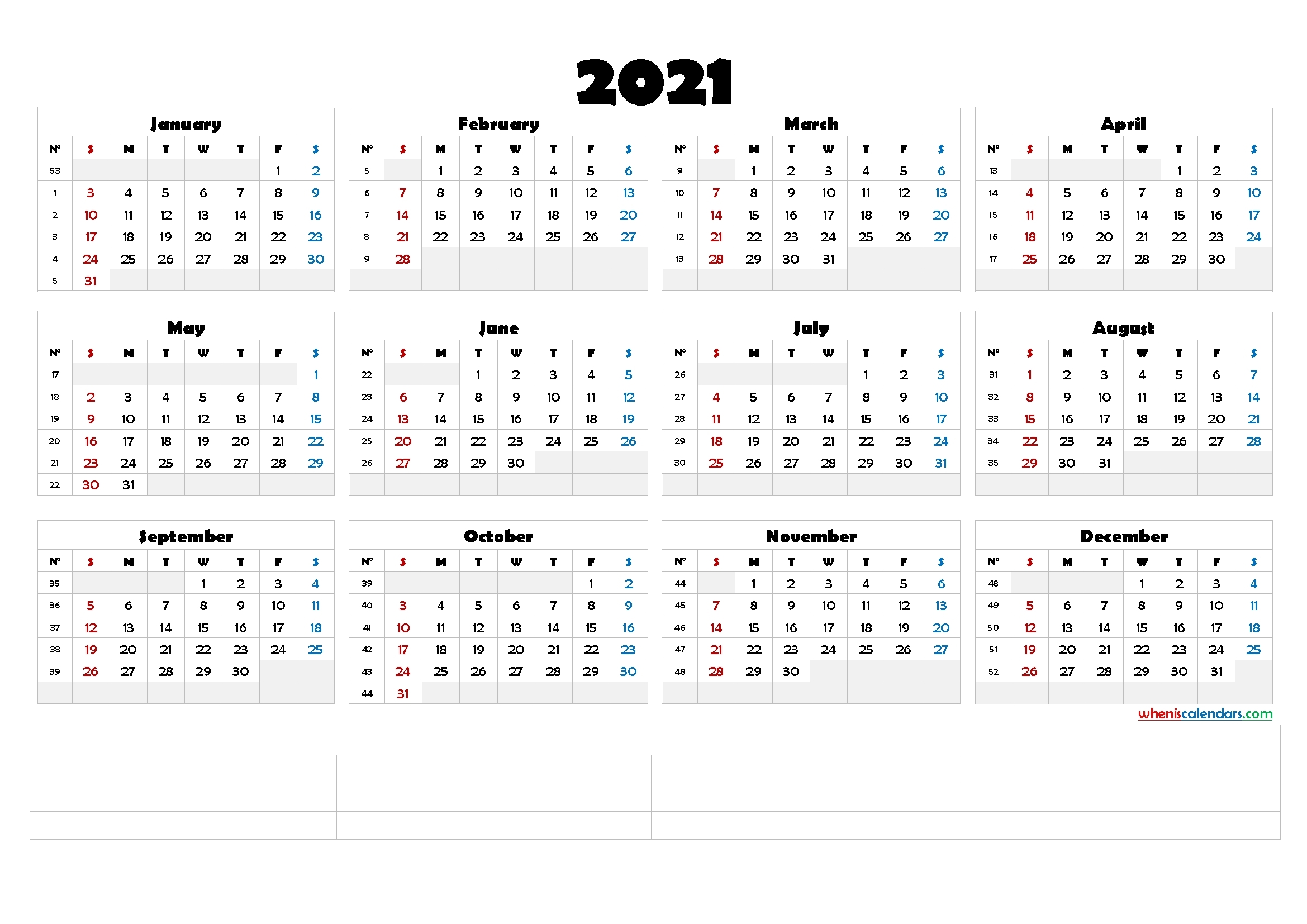 Printable 2021 Calendar With Week Numbers (6 Templates)