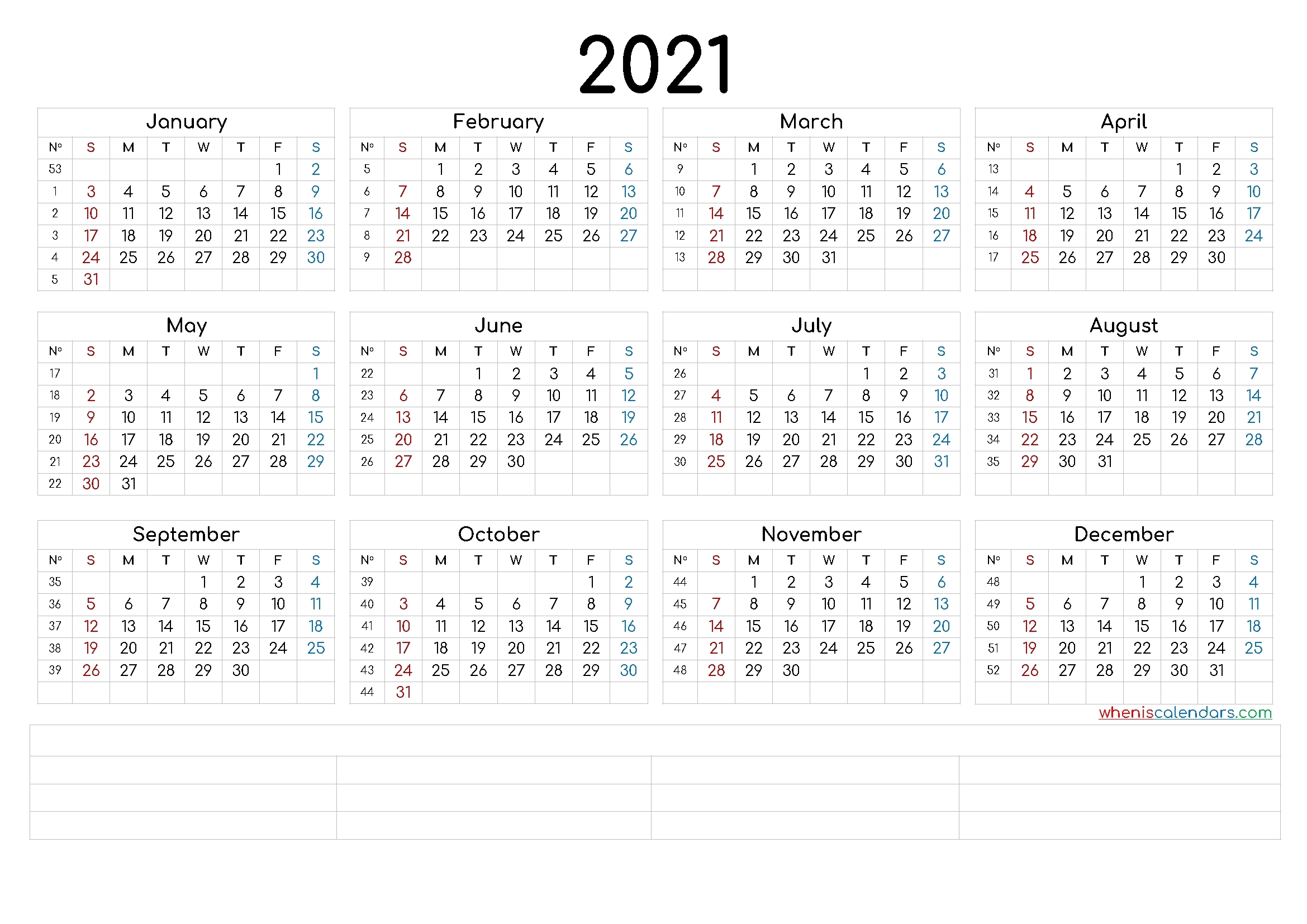 Printable 2021 Calendaryear (6 Templates) - Free