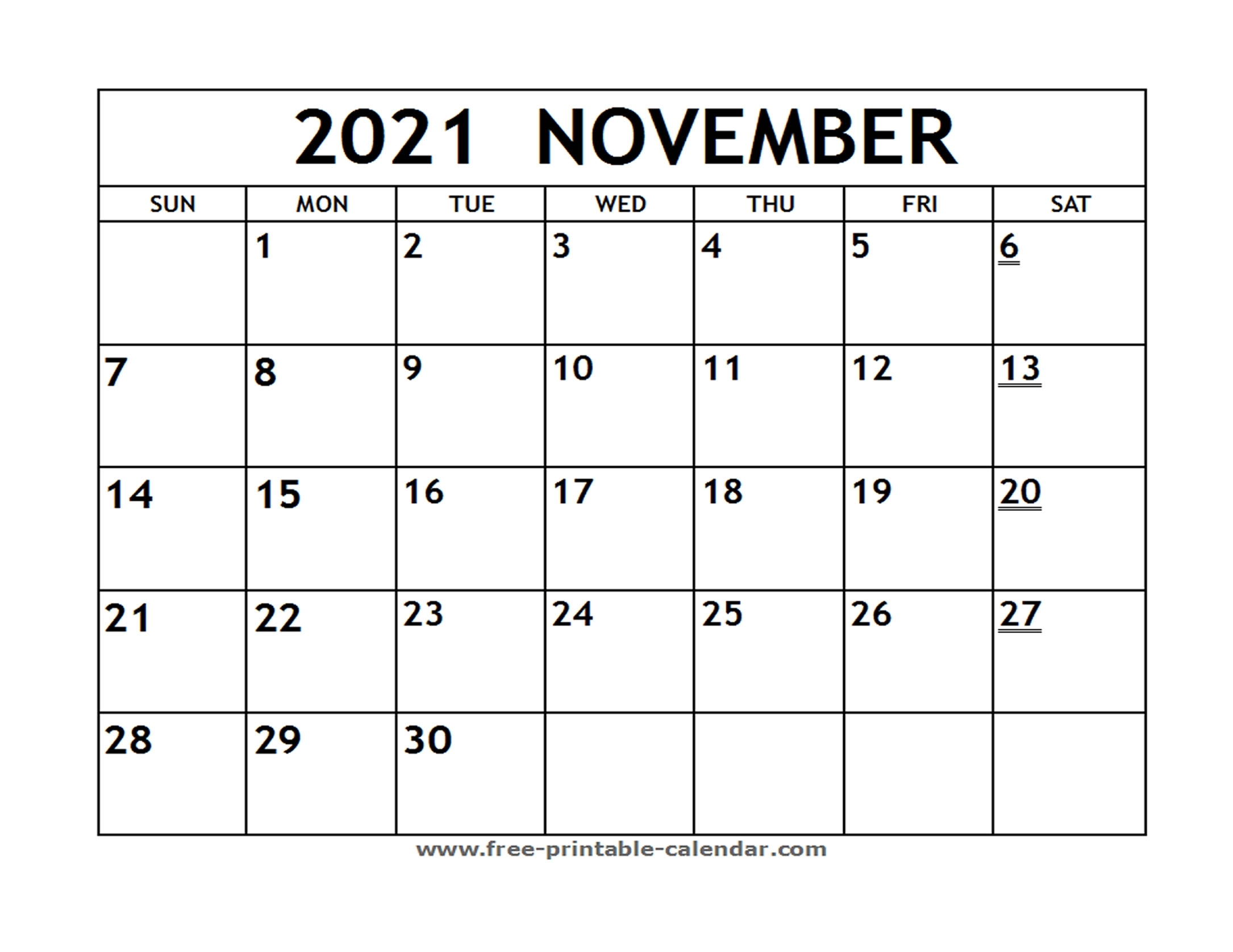 Printable 2021 November Calendar - Free-Printable-Calendar