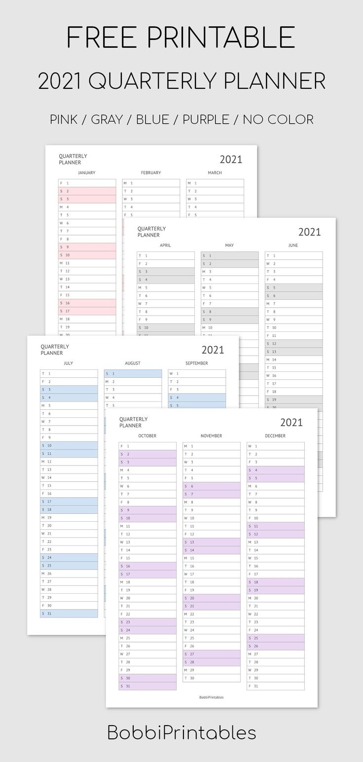 Printable 2021 Quarterly Planner / Calendar | Quarterly