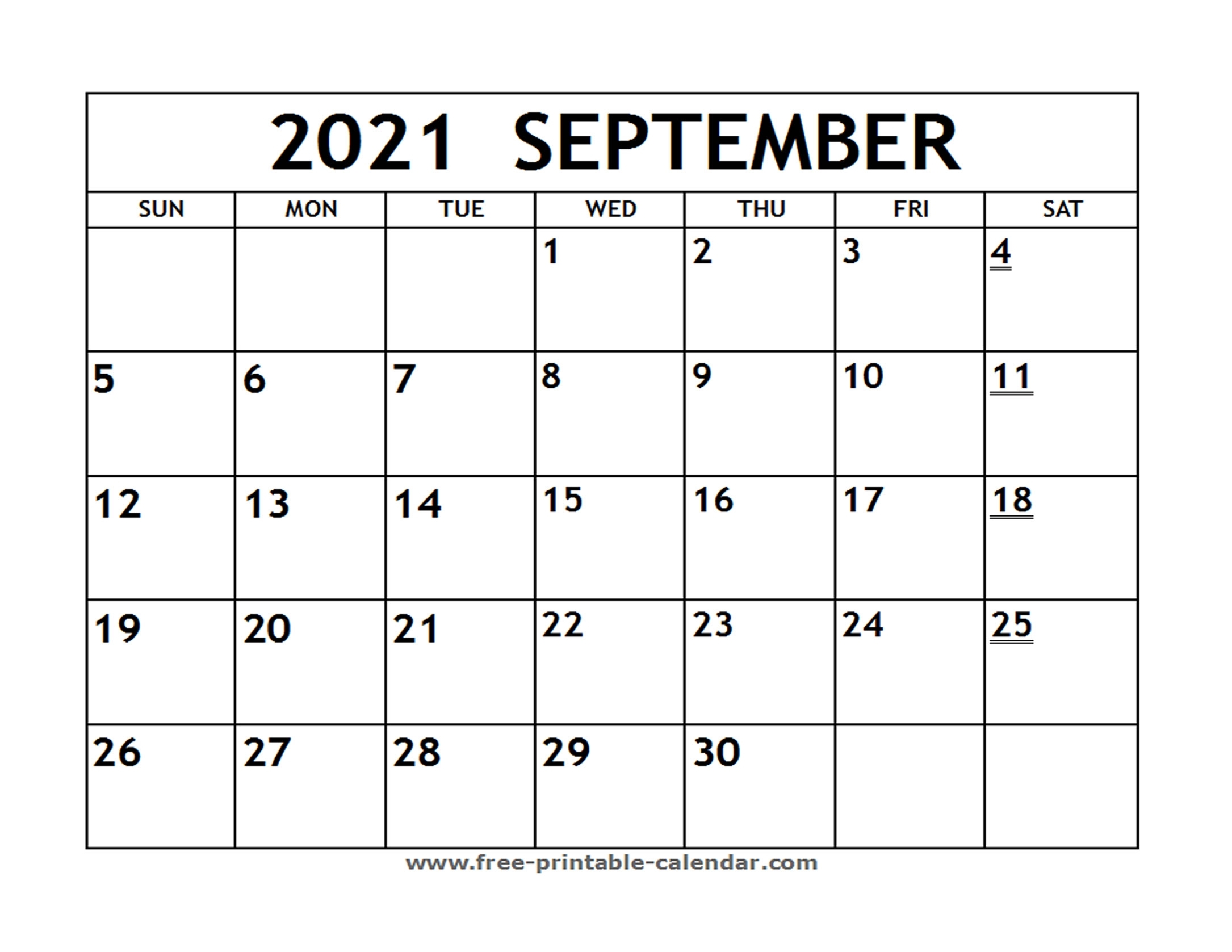 Printable 2021 September Calendar - Free-Printable