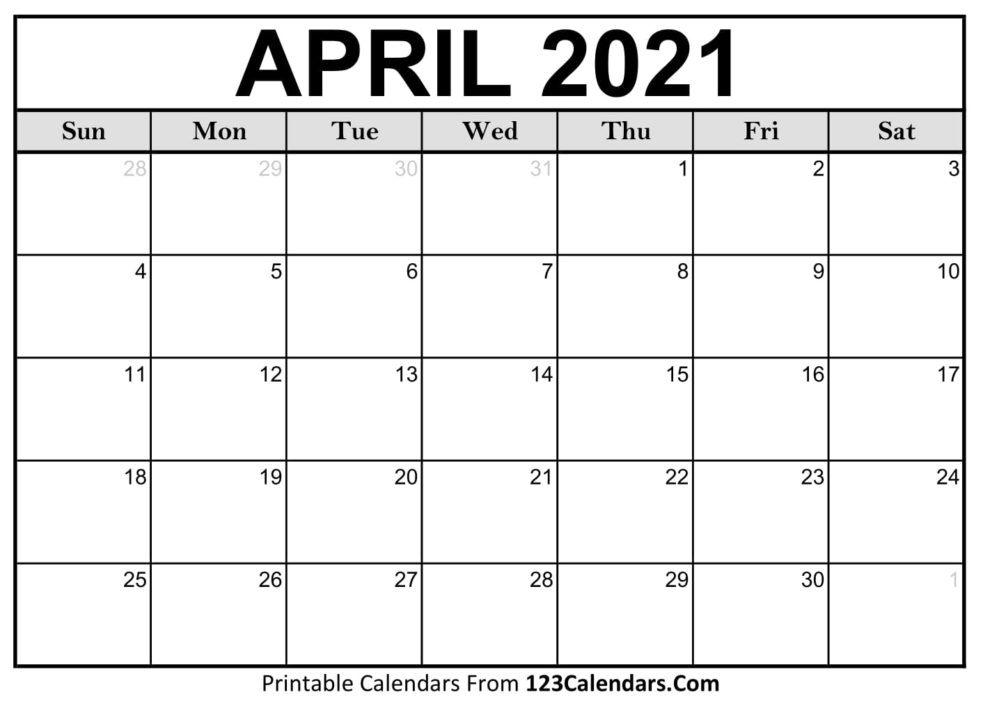 Printable April 2021 Calendar Templates | 123Calendars
