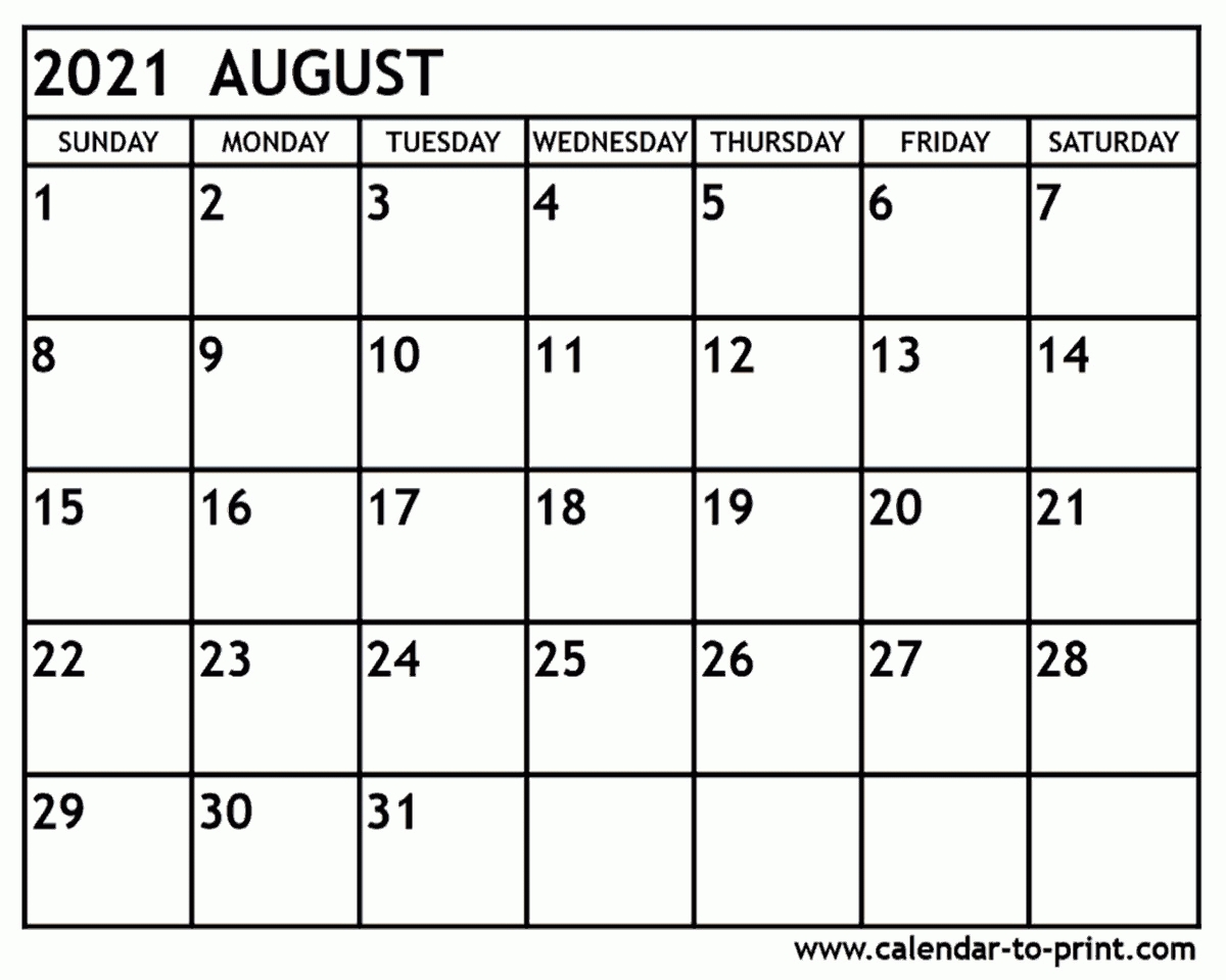 Printable August 2021 Calendar - Calendar 2021