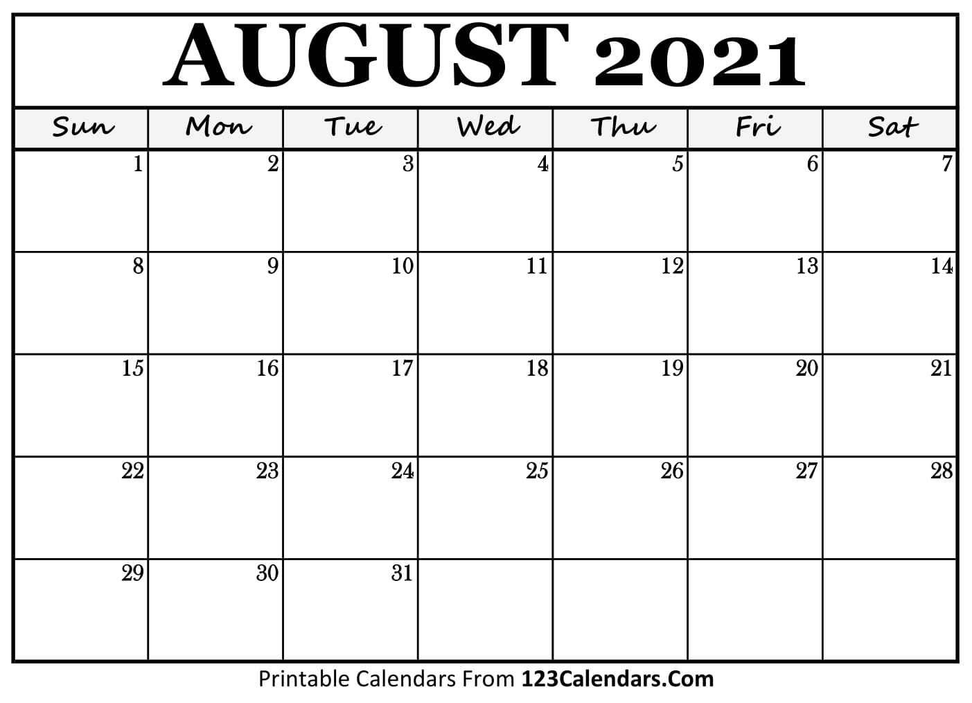 Printable August 2021 Calendar Templates - 123Calendars