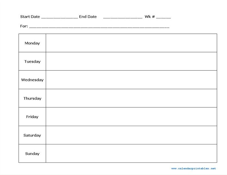 Printable Blank Weekly Calendar Image | Weekly Calendar