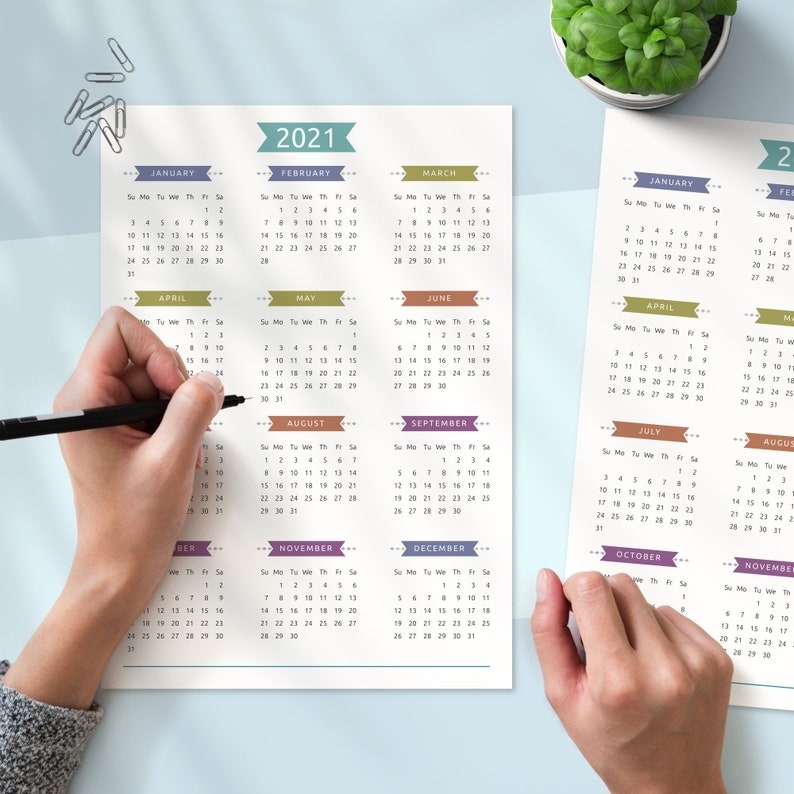 Printable Calendar 2021 2022 Year At A Glance Yearly | Etsy