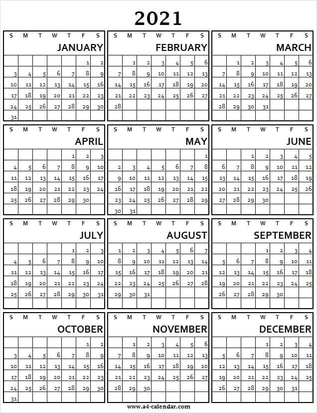 Printable Calendar 2021 Uk - A4 Printable Calendar 2021 Uk