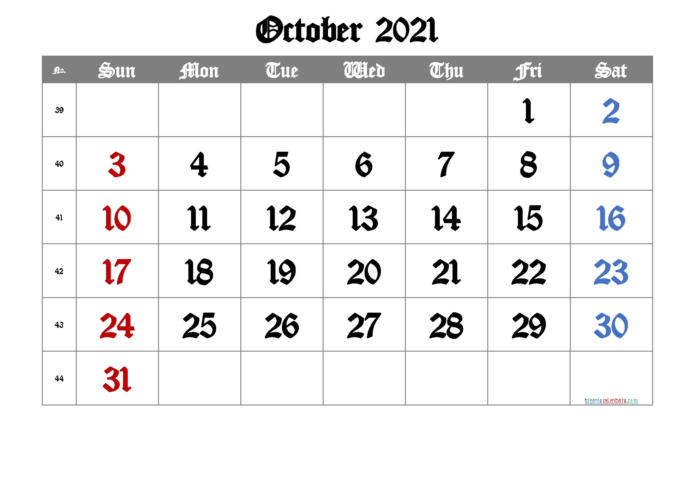 Printable Calendar October 2021 - 6 Templates | Free