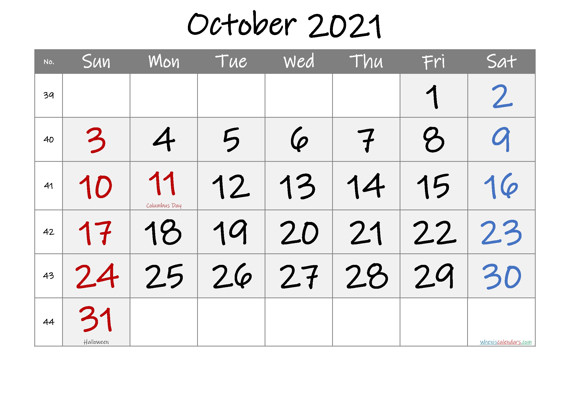 Printable Calendar October 2021 - October 2021 Monday