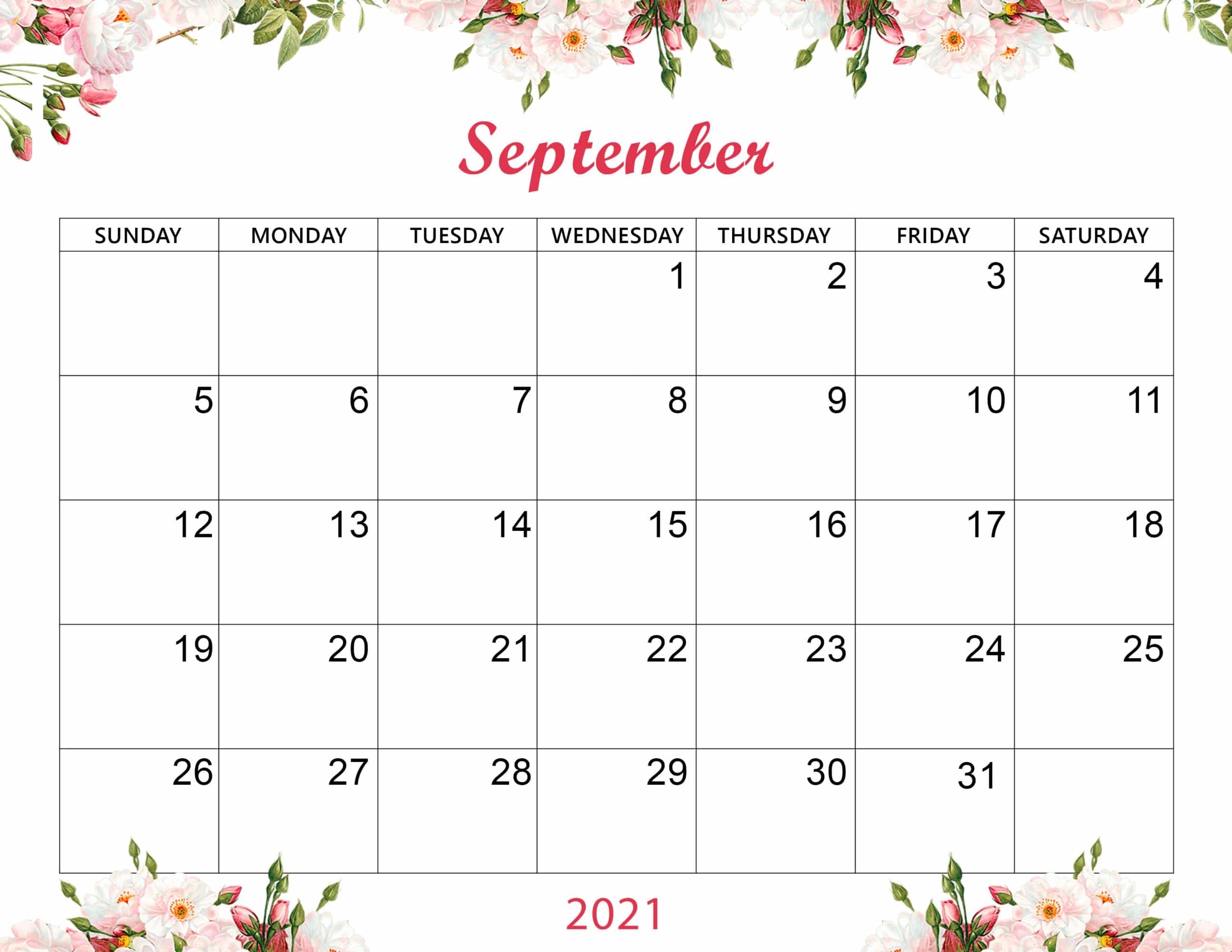 Printable Cute September 2021 Calendar - Zhudamodel