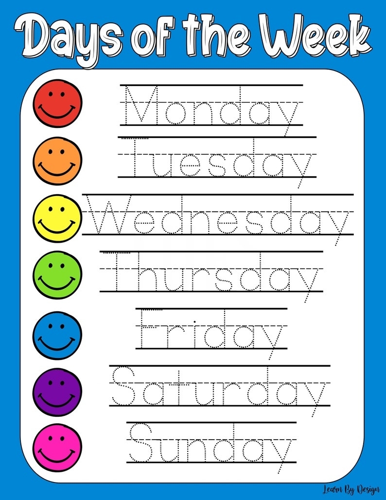 Trace The Days Of The Week Printable