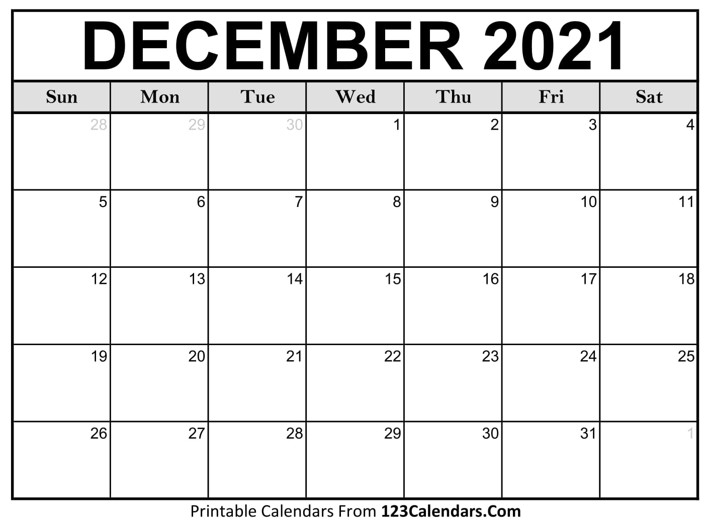Printable December 2021 Calendar Templates - 123Calendars