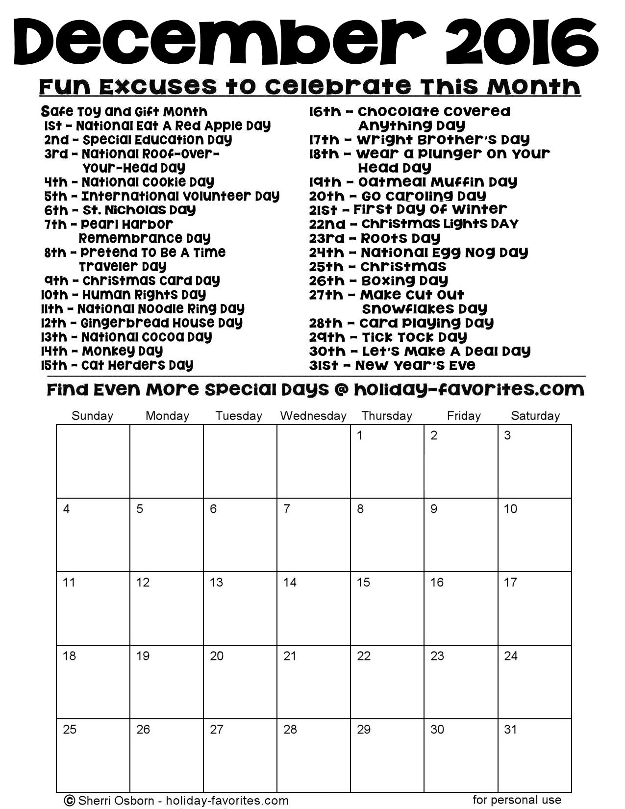 Printable December Calendar Pages | Holiday Favorites