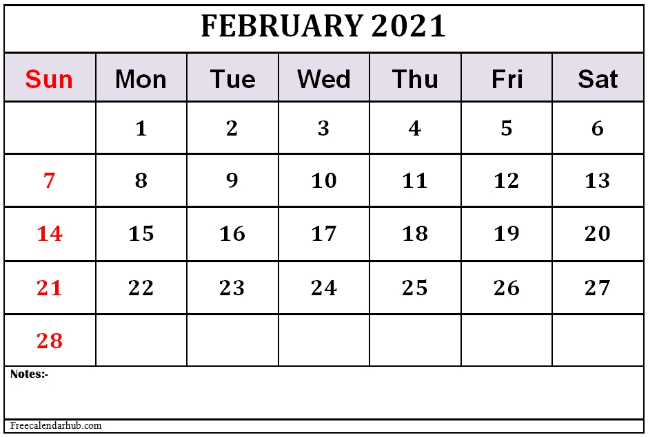 Printable February 2021 Calendar