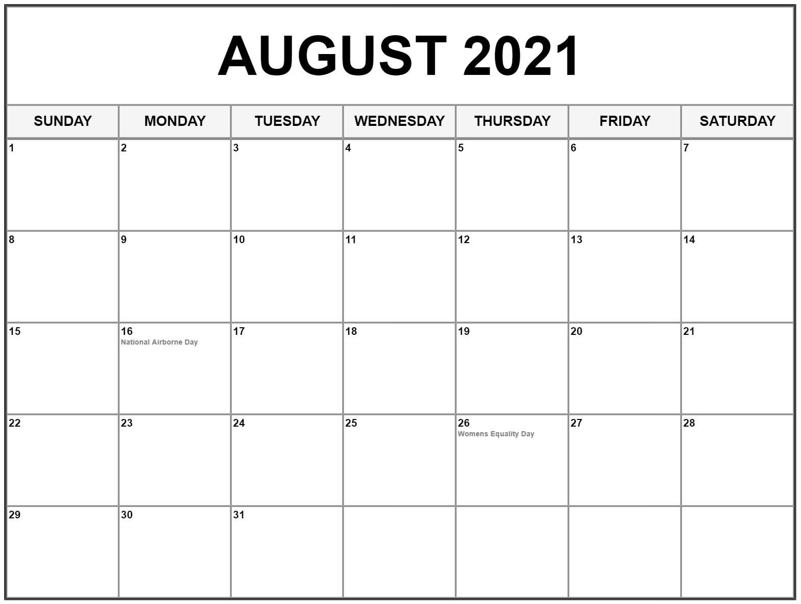 Printable Free Blank August 2021 Calendar Template [Pdf