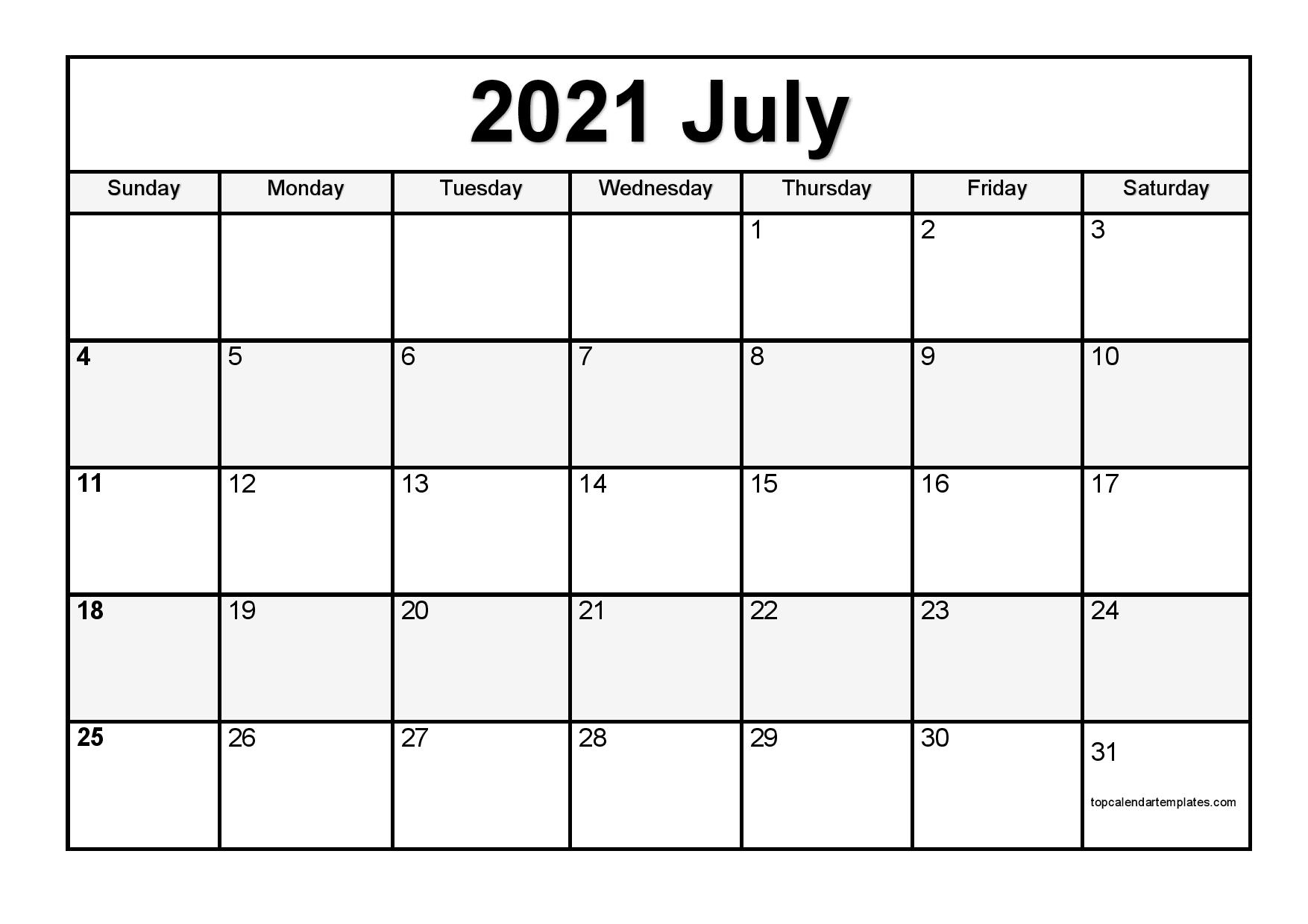 Printable July 2021 Calendar Template - Pdf, Word, Excel