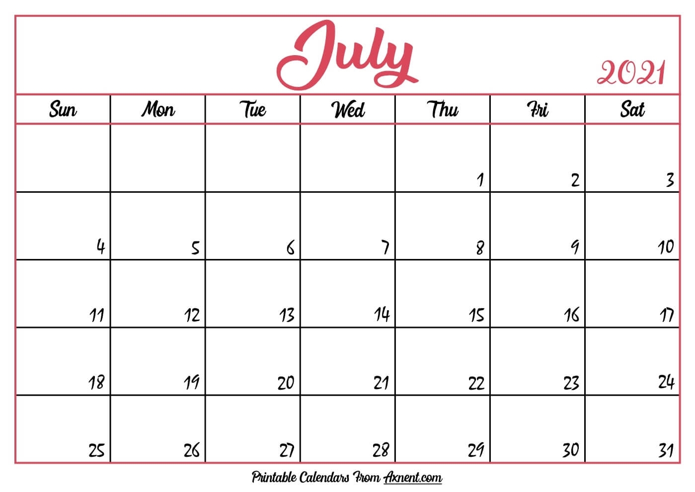 Printable June 2021 Calendar Template - Print Now