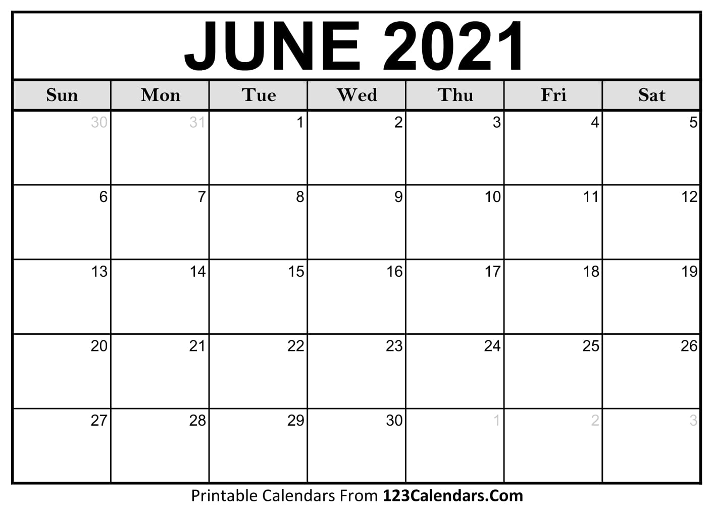 Printable June 2021 Calendar Templates - 123Calendars