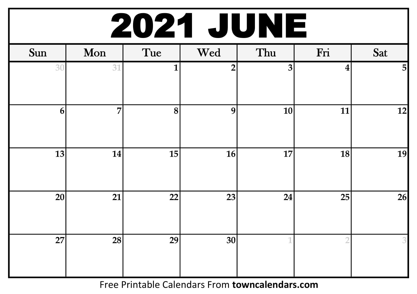 Printable June 2021 Calendar - Towncalendars