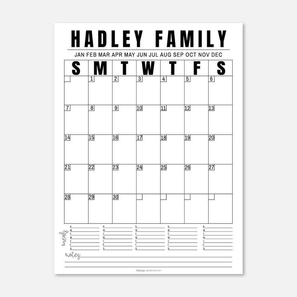 Printable Large Wall Calendar Template | Hadley Designs