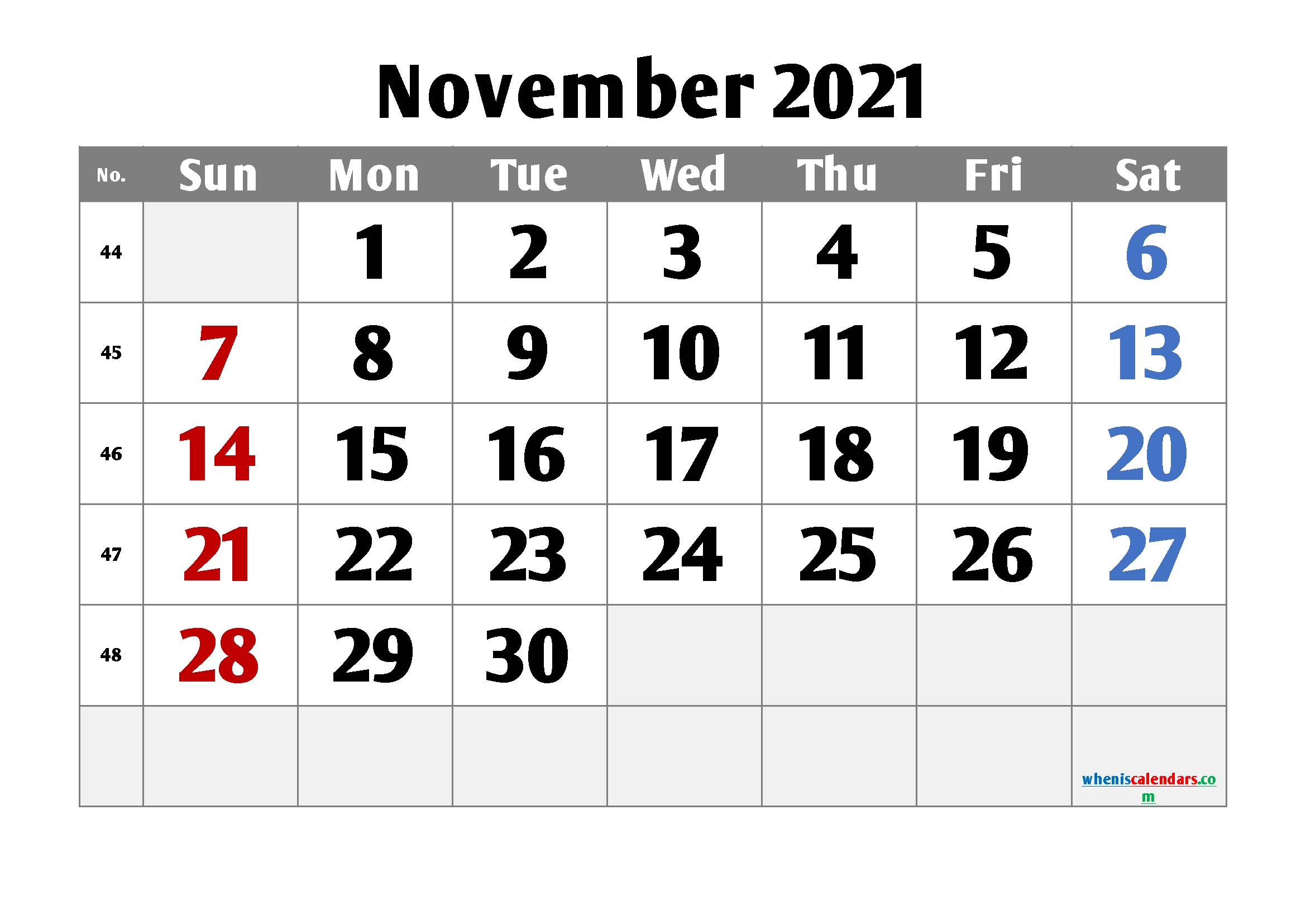 Printable November 2021 Calendar Pdf | Template