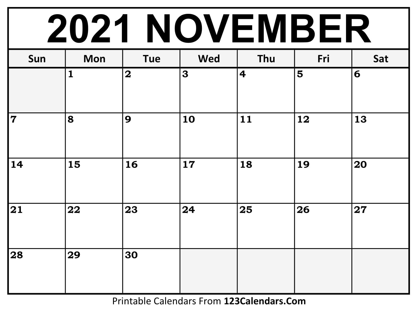 Printable November 2021 Calendar Templates - 123Calendars