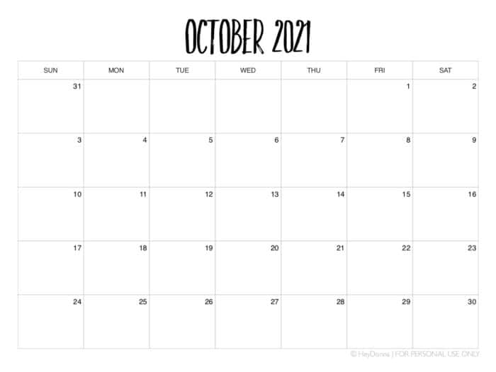 Printable October 2021 Calendar - Hey Donna