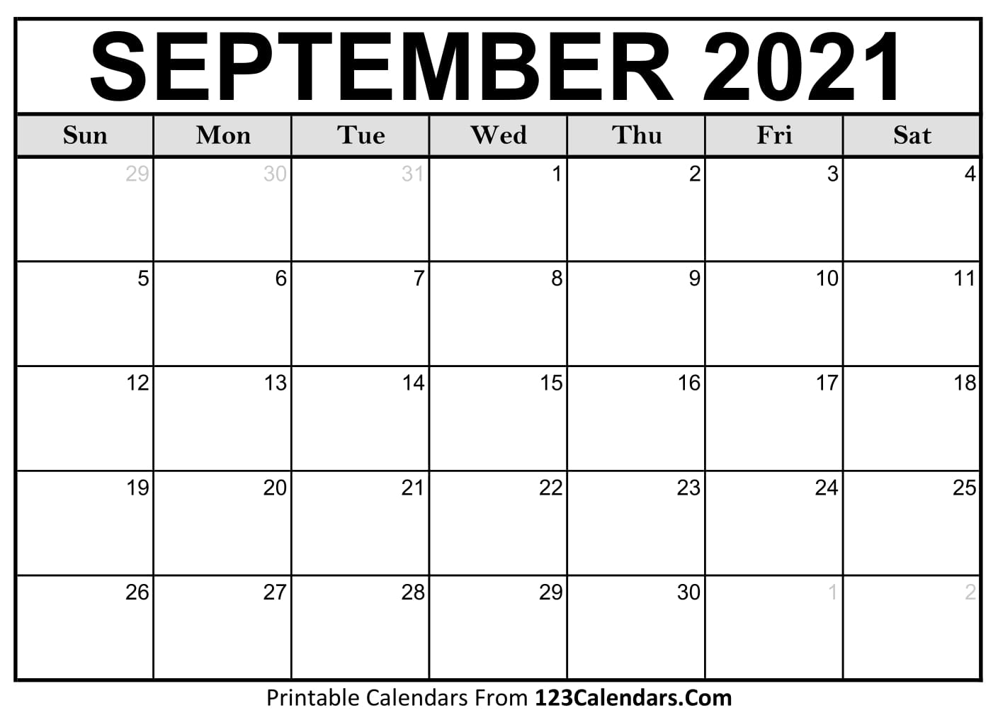 Printable September 2021 Calendar Templates - 123Calendars